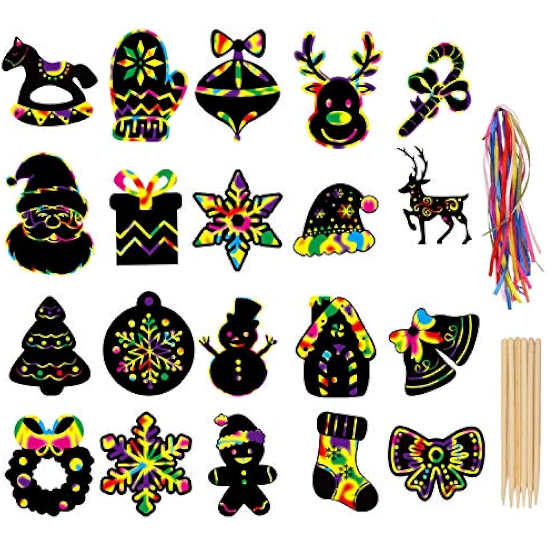 Jolof Store Christmas Scratch Art Ornaments - 80 Rainbow Paper DIY Cards