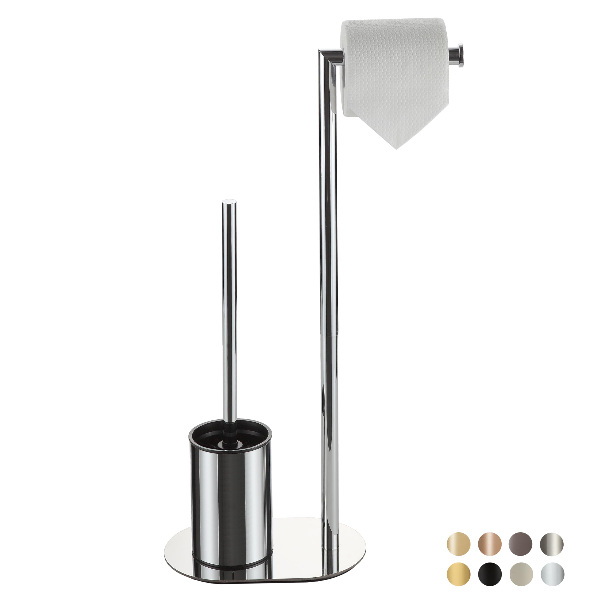 BVL Free Standing Toilet Roll Holder and Brush | Chrome Stainless Steel
