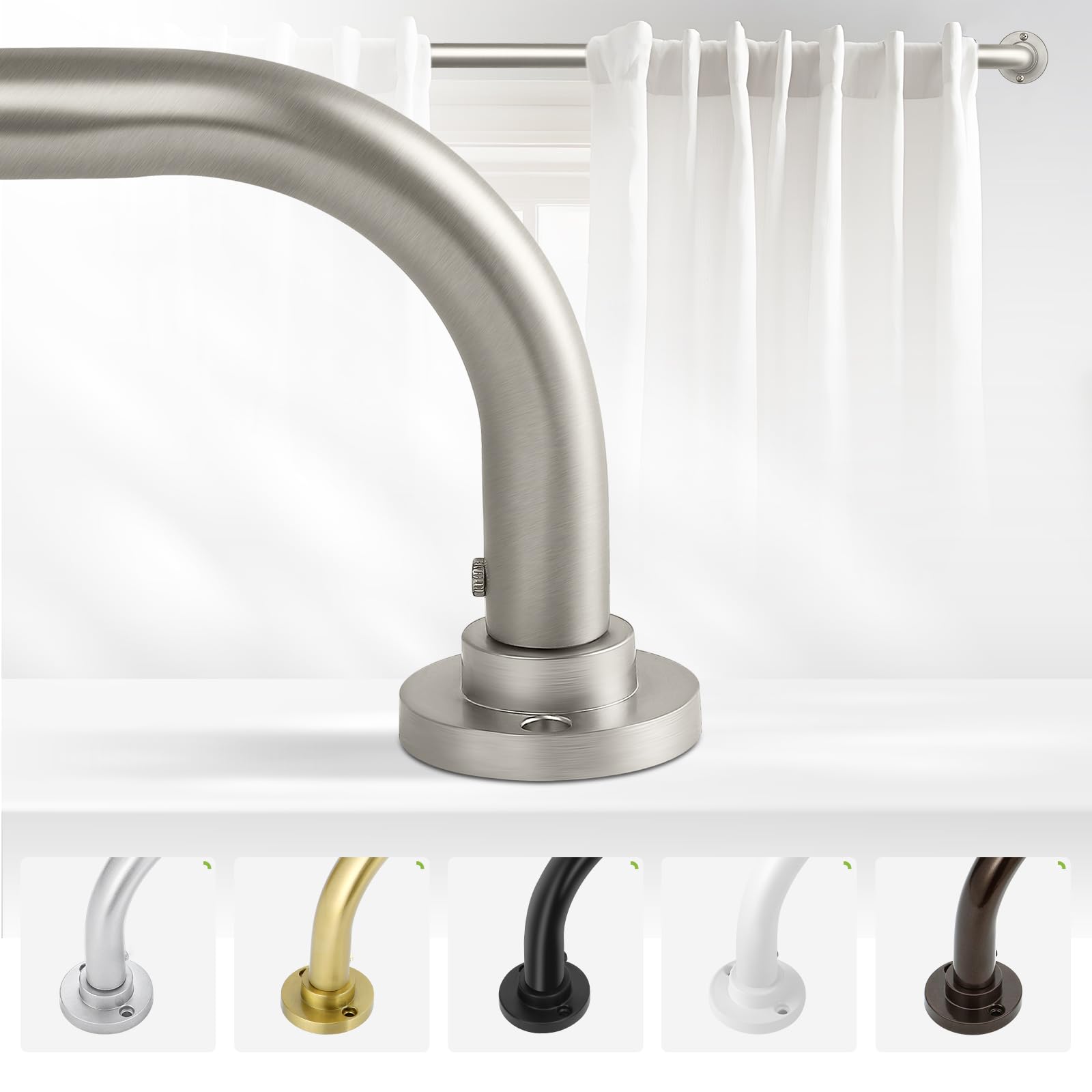 TANGWIN Wrap Around Blackout Curtain Rod | 48-90" Brushed Nickel 1" Rod