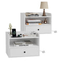 BonVache Set of 2 Floating Bedside Tables, Wall Mounted Bedside Table with Charging Station, Floating nightstand with Open Shelf and Drawer - image 1