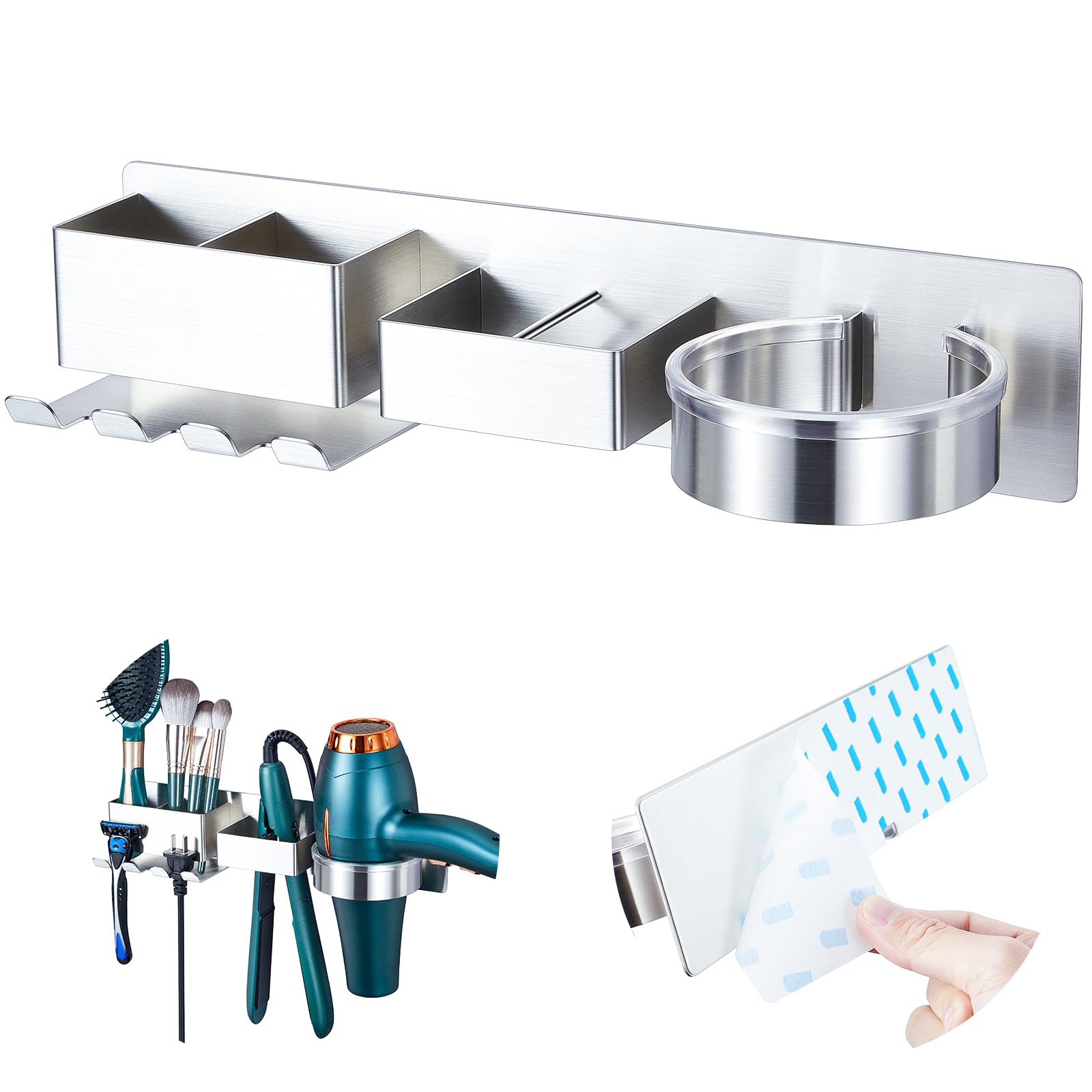 YYBO Hair Dryer Holder – Wall Mounted Stainless Steel Hair Tool Organizer