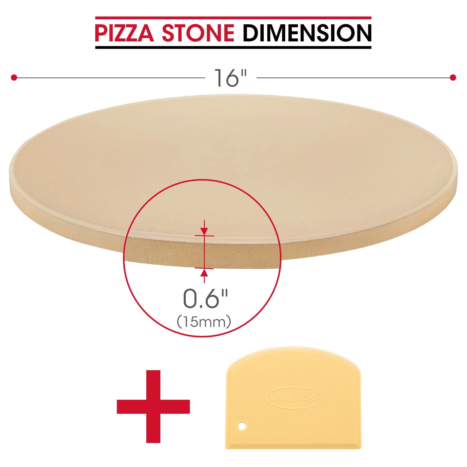 Unicook 16 Inch Cordierite Pizza Stone for Oven and BBQ | Round 40.6cm