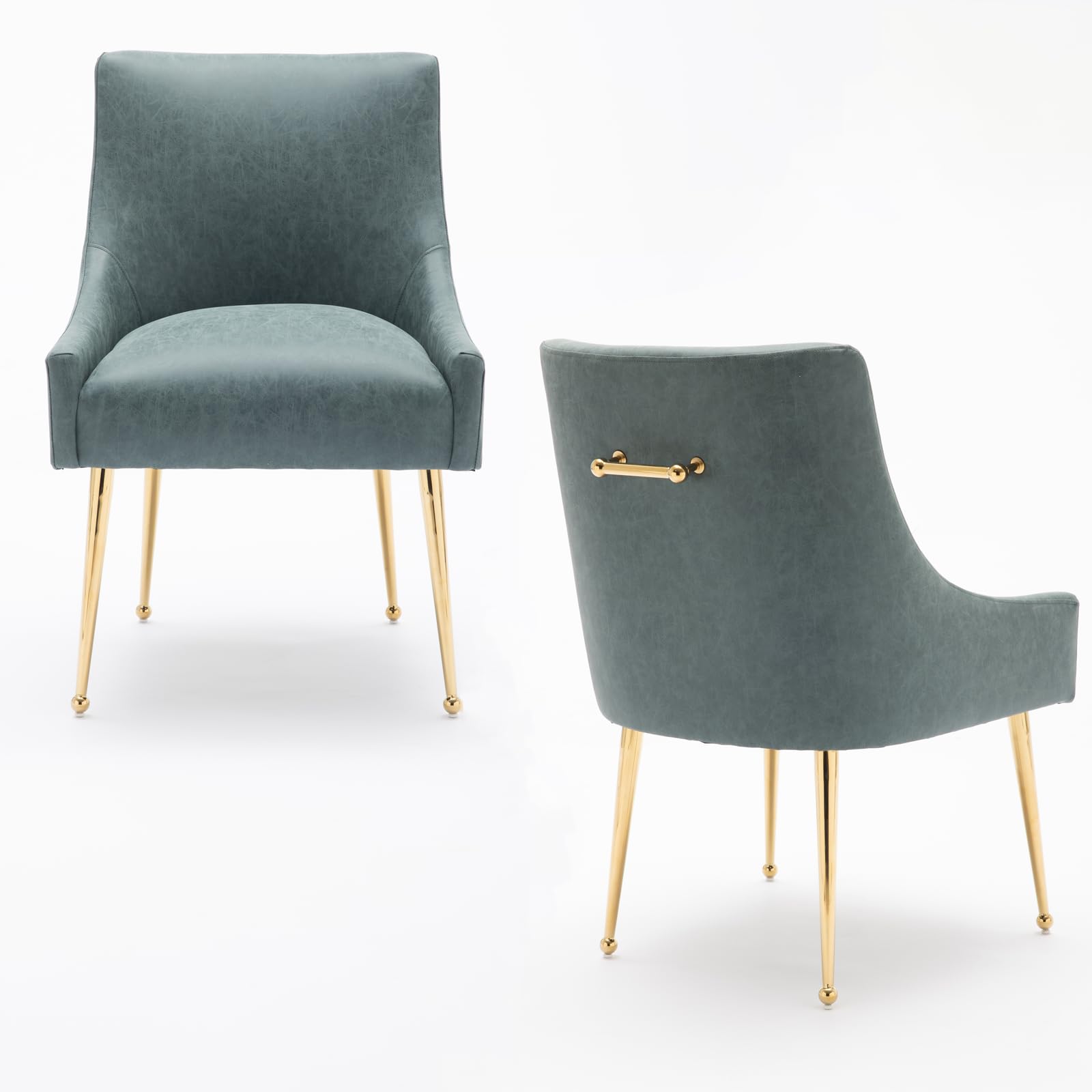 Mid-Century Faux Leather Dining Chairs with Metal Legs - Set of 2