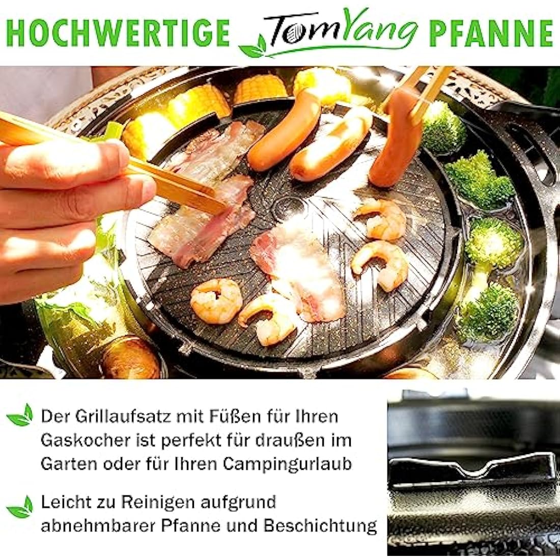 TomYang BBQ Camping Pan – Non-Stick Thai Grill and Hot Pot for Gas Stoves
