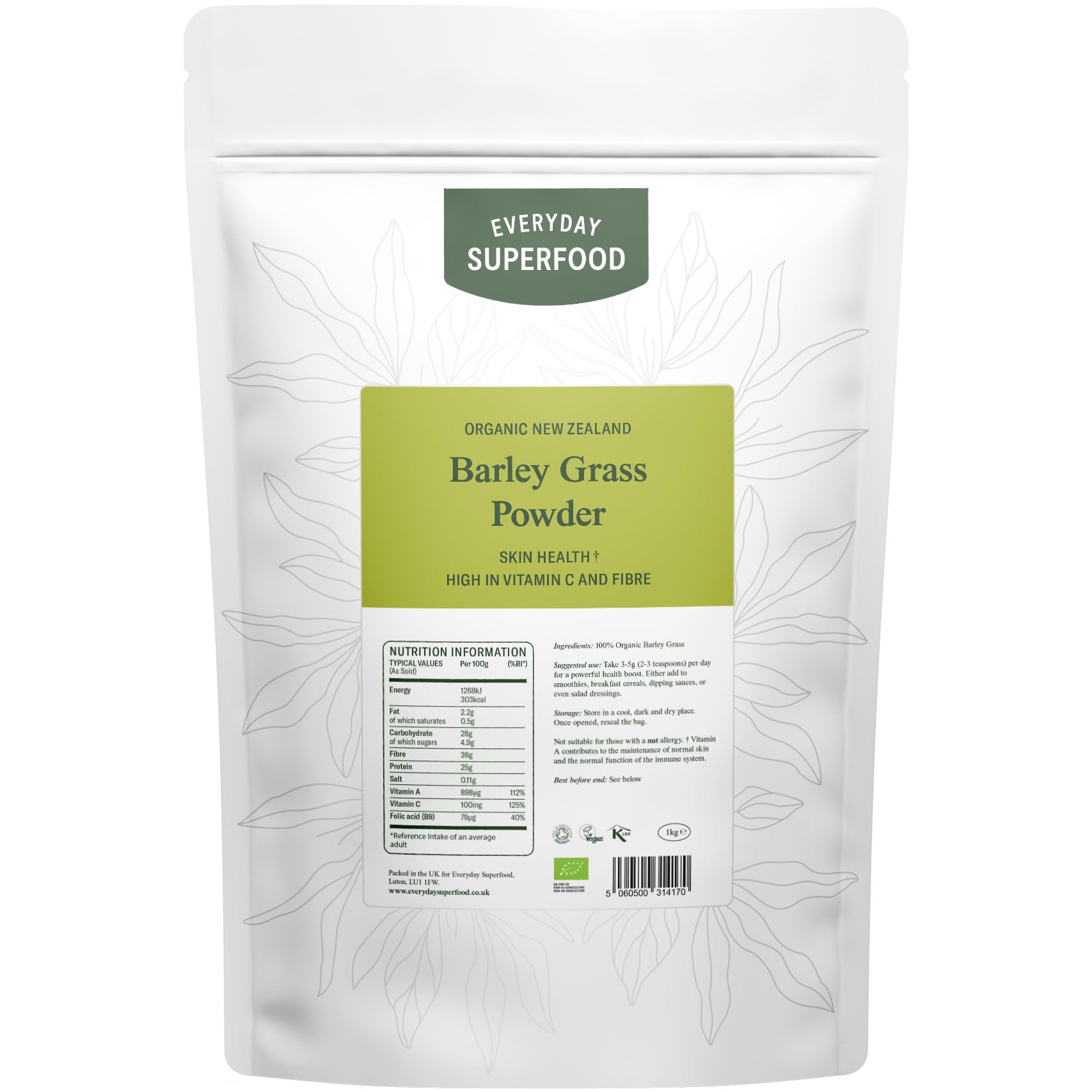 Everyday Superfood Organic New Zealand Barley Grass Powder - 1kg