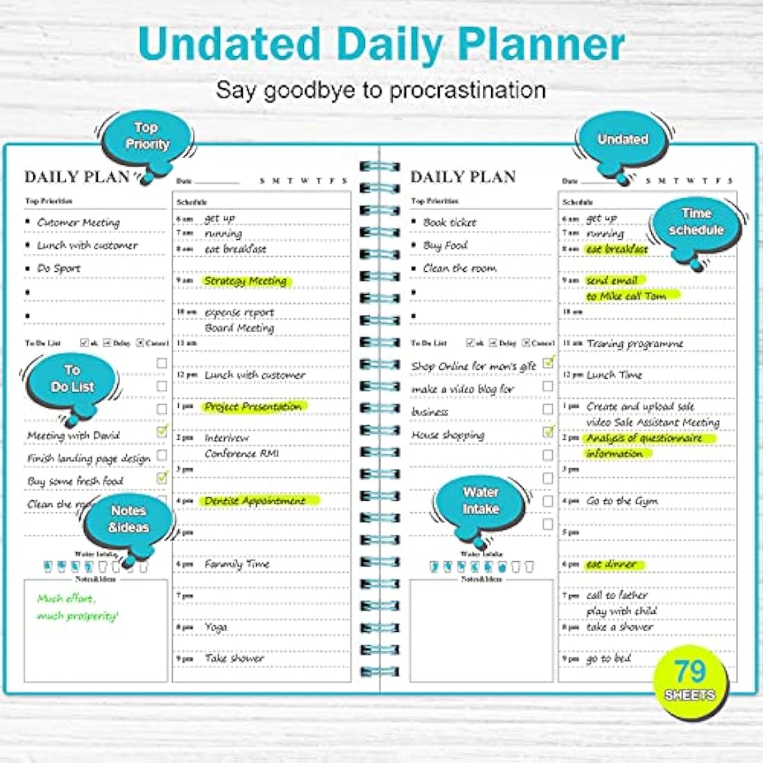 Undated Daily Planner | Hourly Task Organizer - Blue PVC