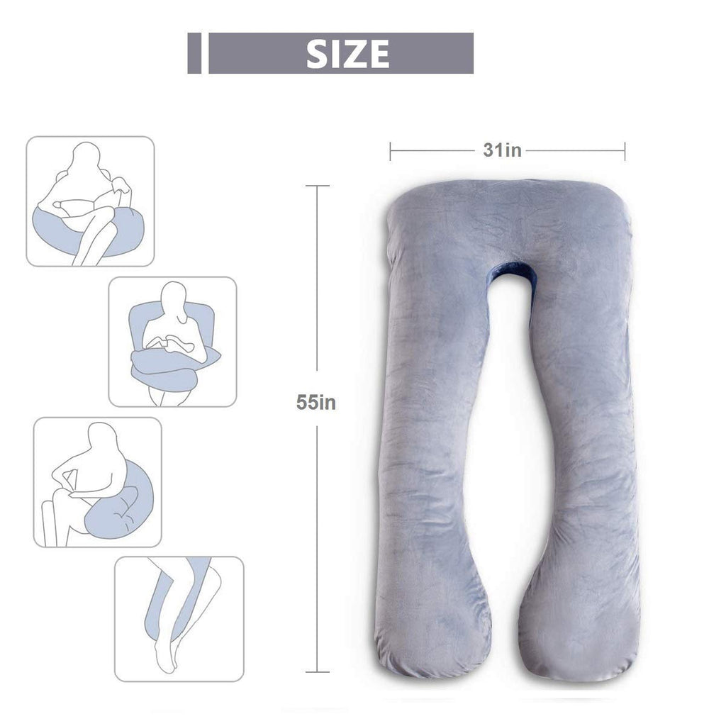 AS AWESLING U-Shaped Pregnancy Pillow - Full Body Maternity Support, Grey