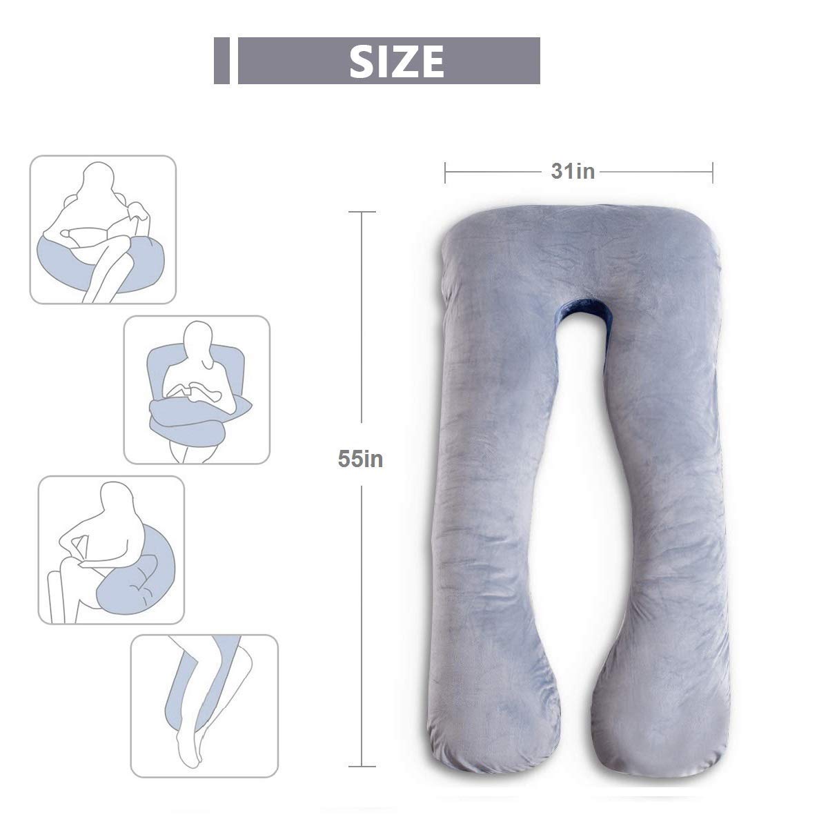 AS AWESLING U-Shaped Pregnancy Pillow - Full Body Maternity Support, Grey