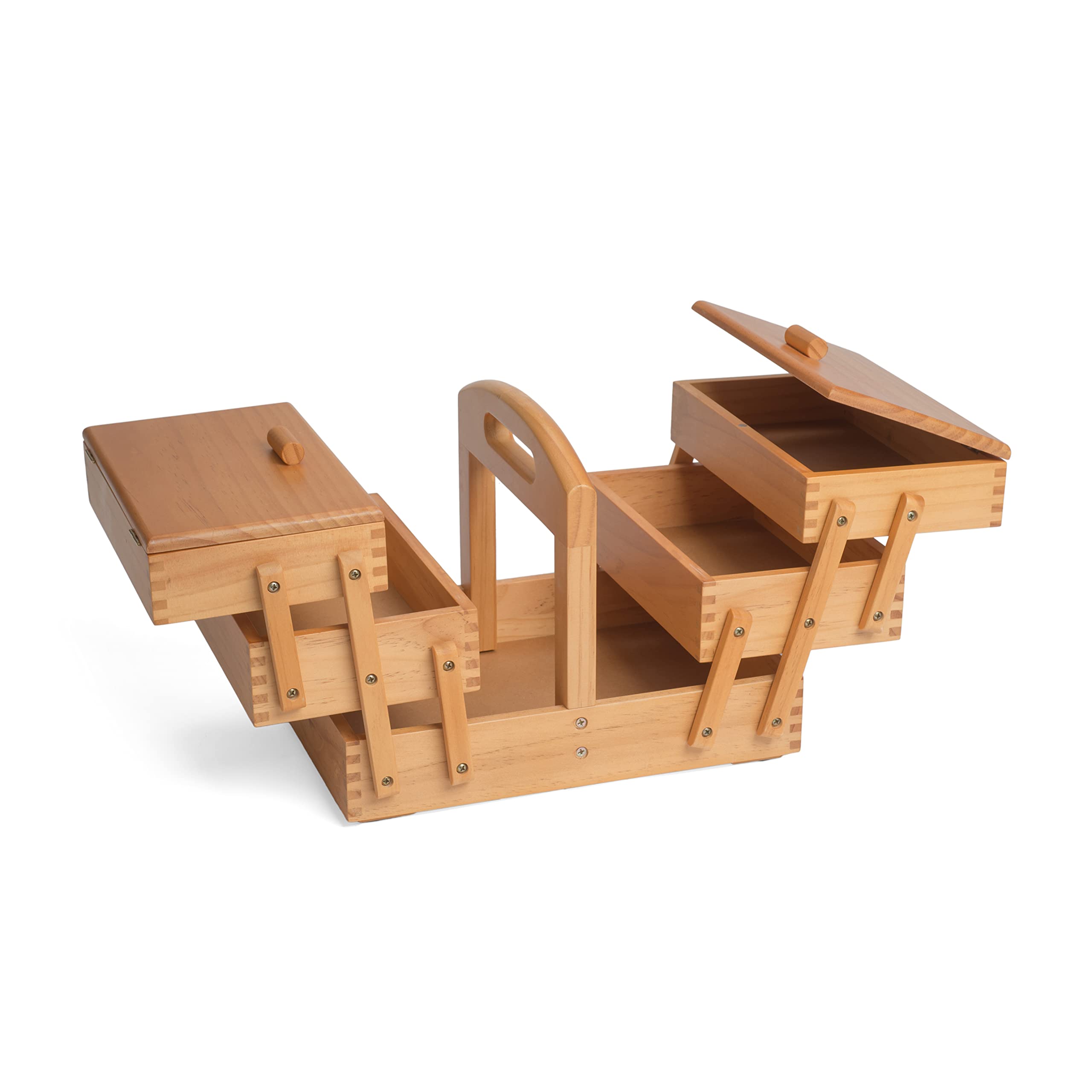 Hobbygift 3 Tier Wooden Cantilever Sewing Box - Mid Shade Wood