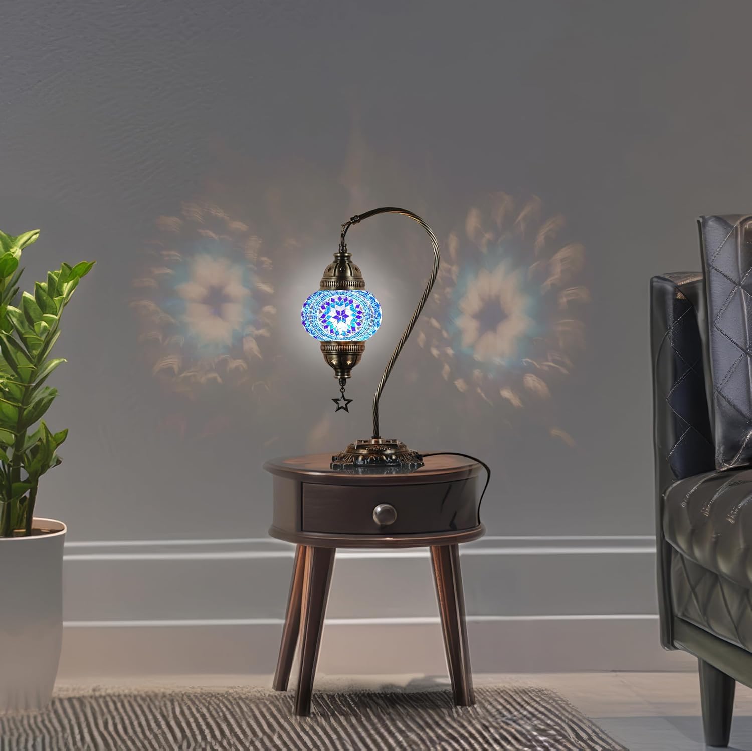 DEMMEX Turkish Moroccan Mosaic Table Lamp | Handcrafted Glass & Brass