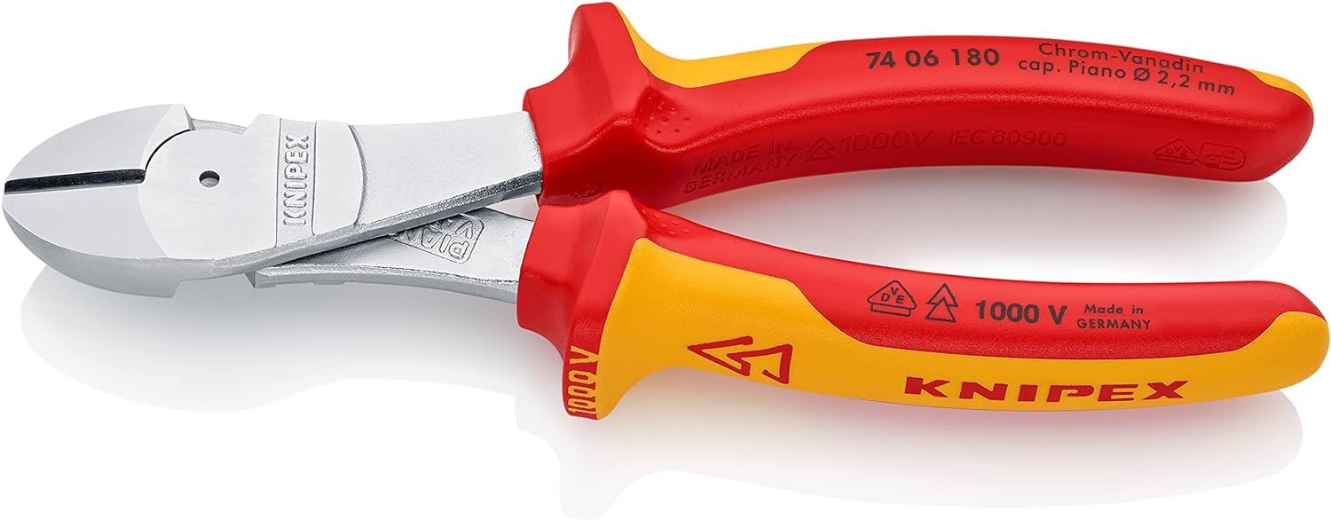 KNIPEX 180mm High Leverage Diagonal Cutter – VDE Insulated Chrome