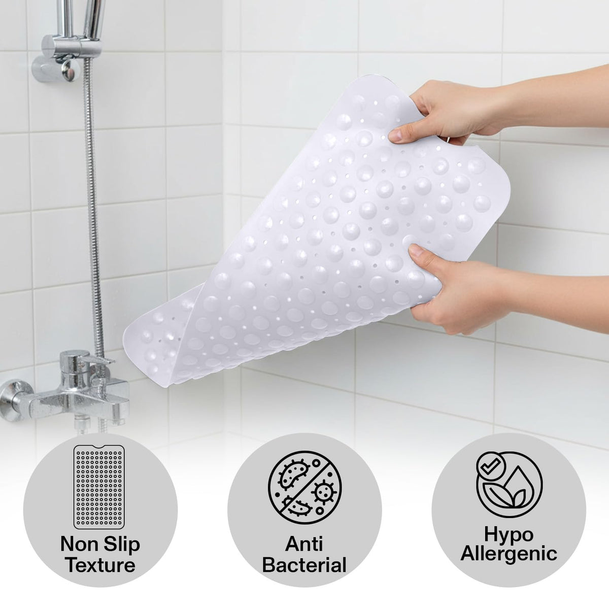 MOONLIGHT20015 Shower Bath Mat Non Slip Anti Mould & Mildew with Strong Suction Cups Grip and Drain Holes Soft Rubber Shower Mats - image 3