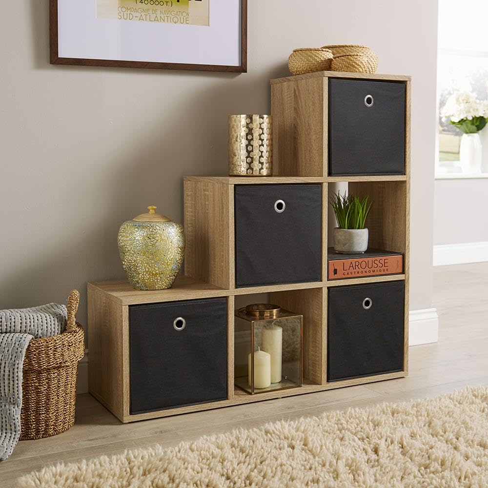 Jolof Store 6 Cube Step Bookcase – Oak Effect Wooden Display Unit