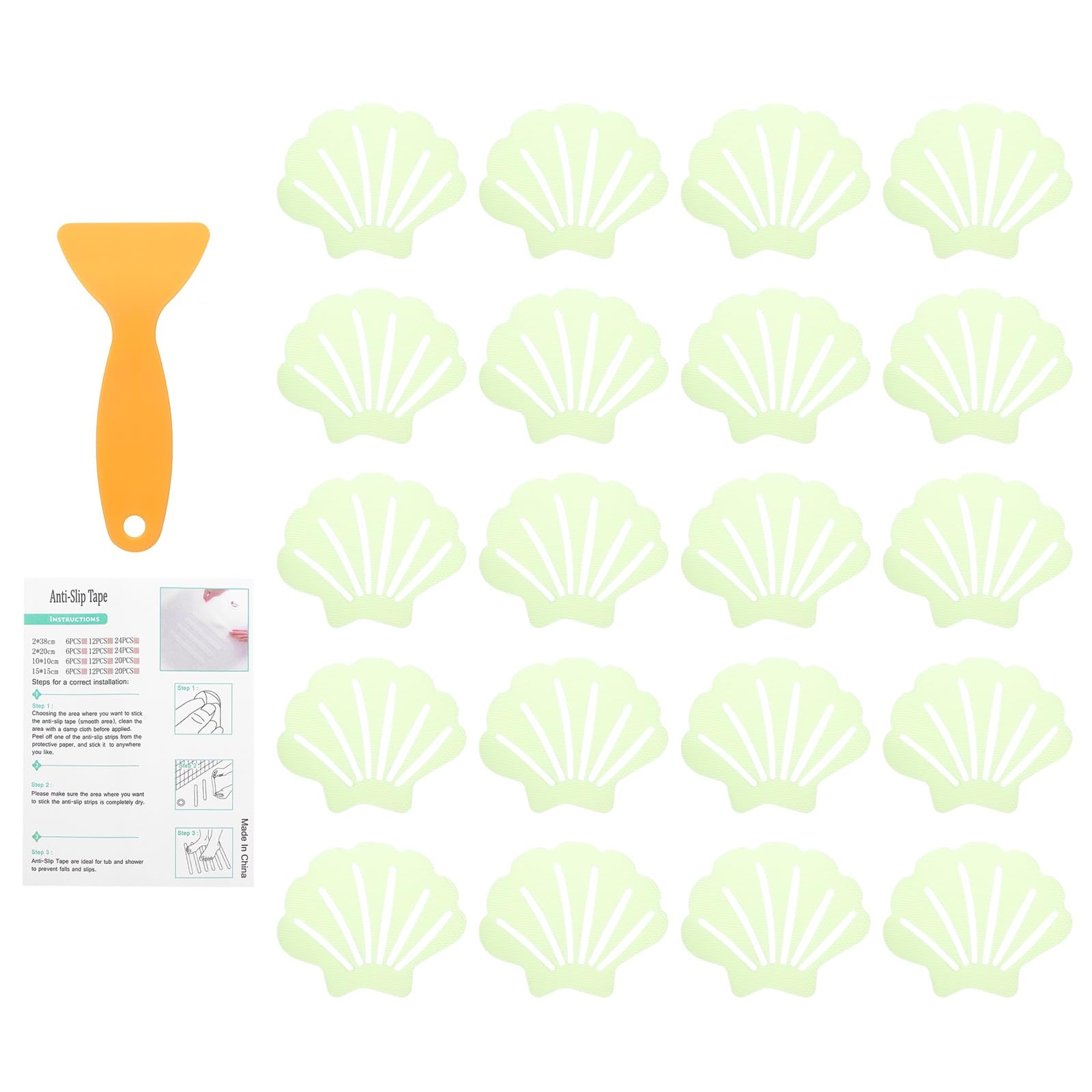 20Pcs Shell Non-Slip Bathtub Stickers with Scraper – Green