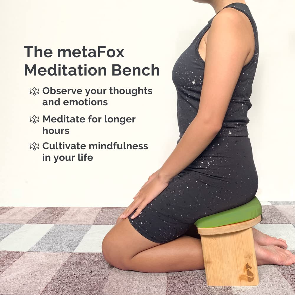 metaFox Foldable Bamboo Meditation Bench with Cushion and Bag