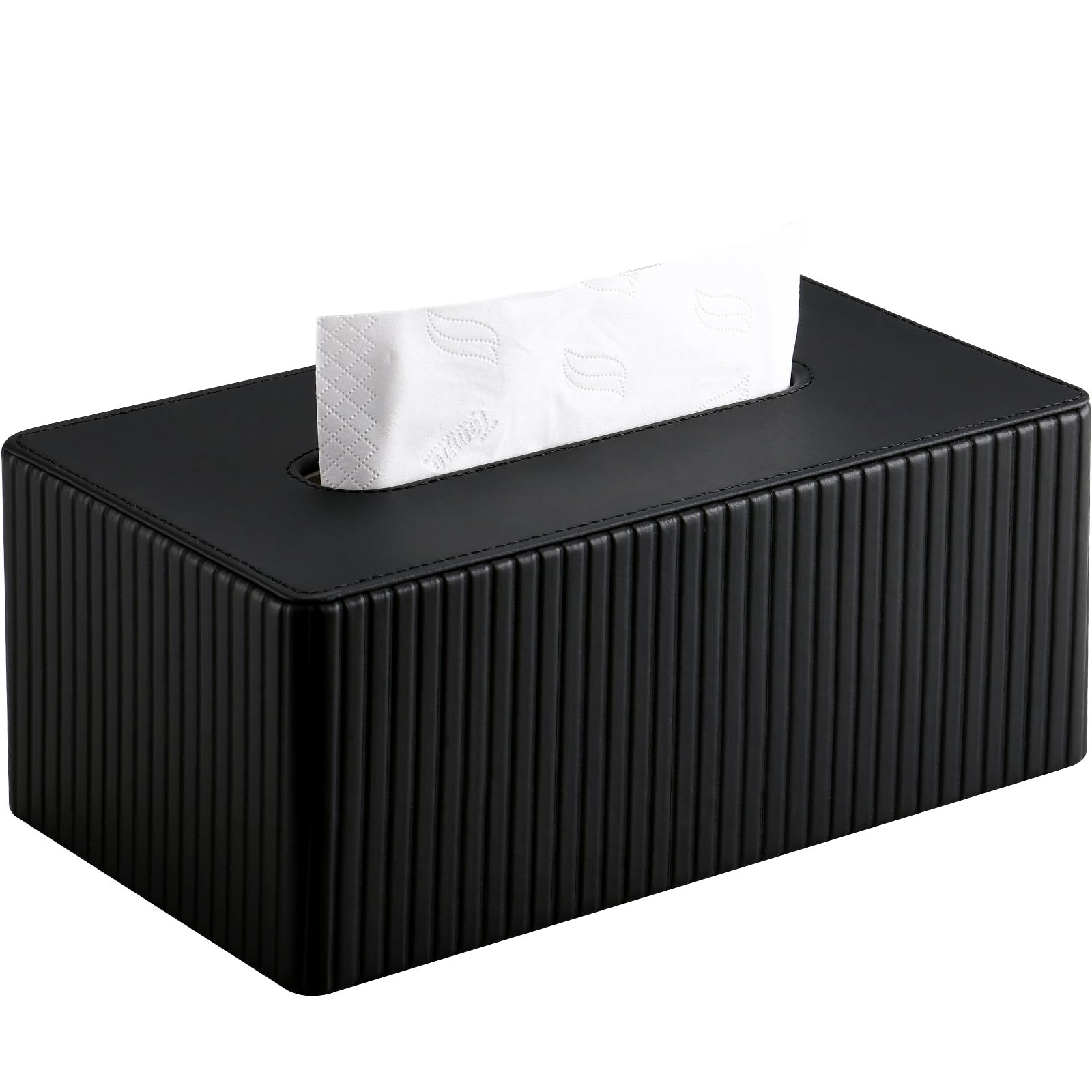 KINGFOM PU Leather Tissue Box Cover – Rectangle Decorative Holder, Black