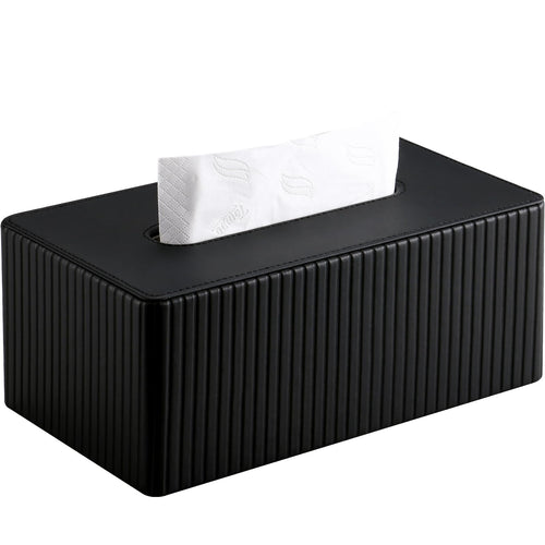KINGFOM PU Leather Tissue Box Cover – Rectangle Decorative Holder, Black