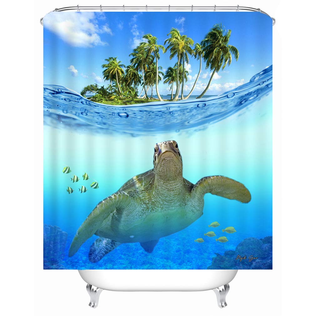 X-Labor Beach Motif Shower Curtain – Waterproof Anti-Mould Fabric – 240x200cm