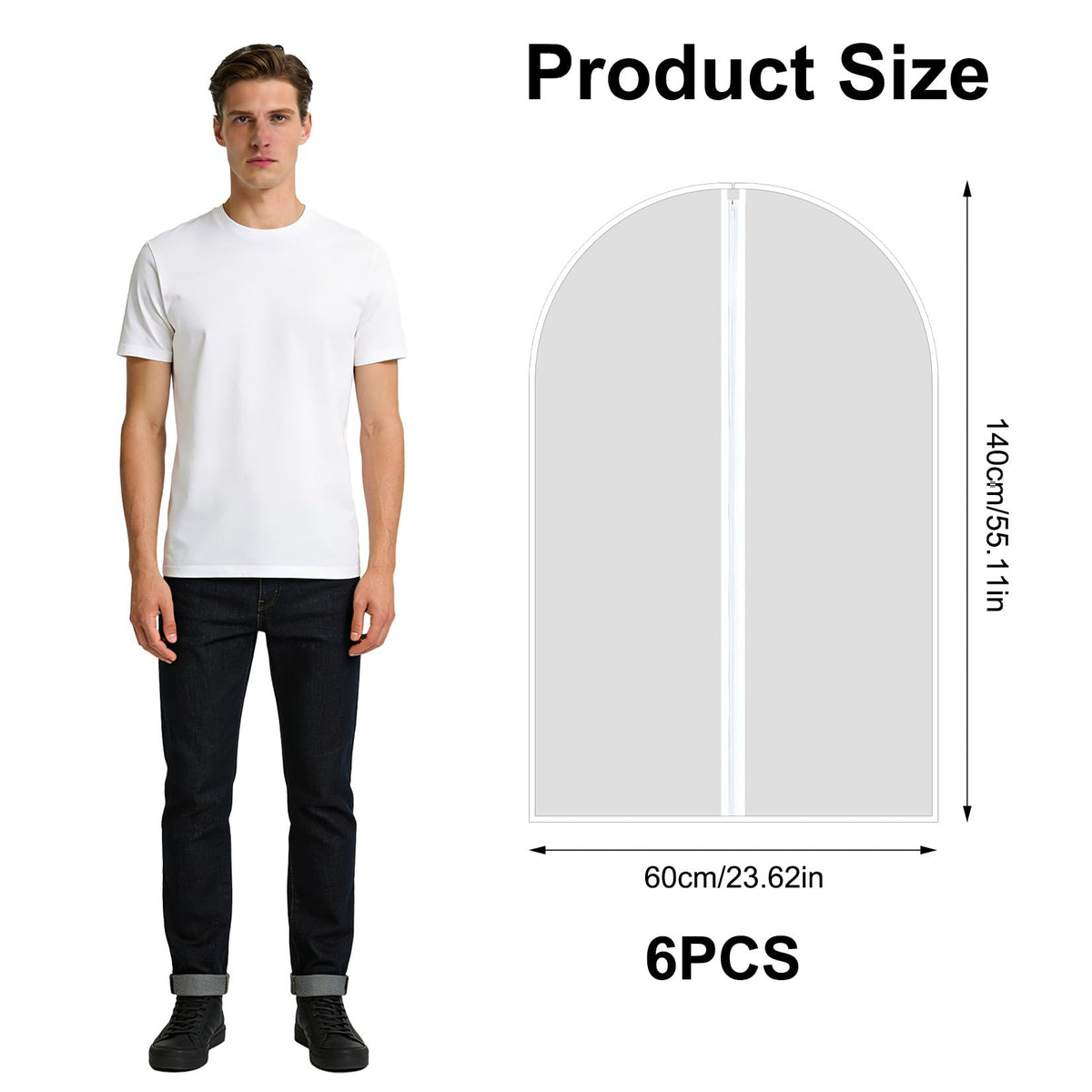 6 Pcs Long Garment Bags 60x100cm Waterproof Zip Clothes Covers - image 2