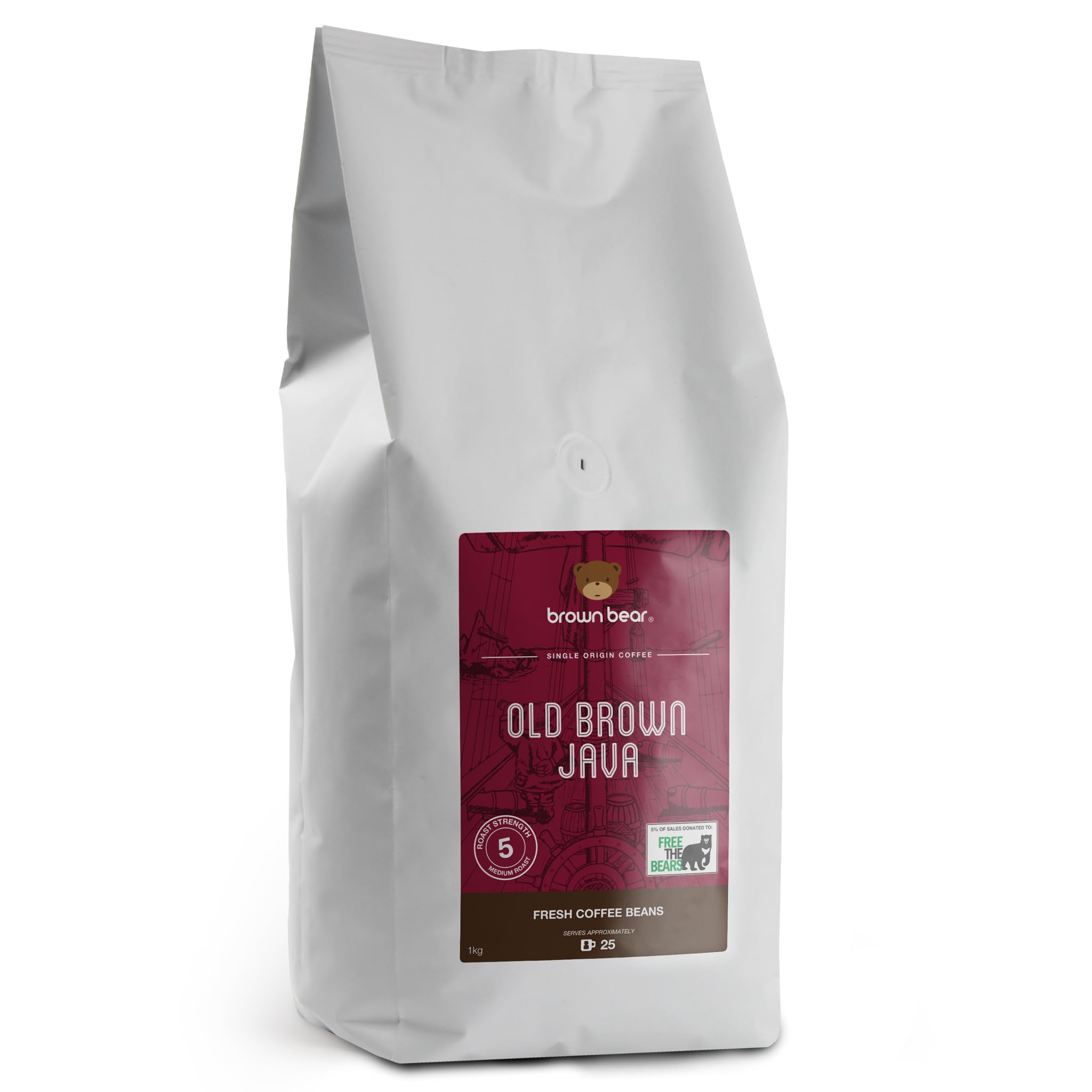 Brown Bear Old Brown Java Dark Roast Coffee Beans - 1kg Aged Indonesian