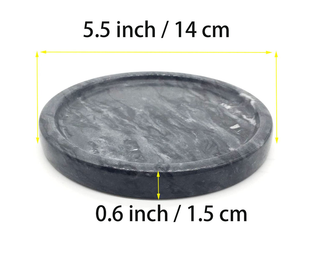 Natural Marble Tray, Circular Marble Stone Decorative Tray for Counter，Jewelry, Vanity, BlackRound Small Tray, 5-1/2" DiameterBlack - image 2