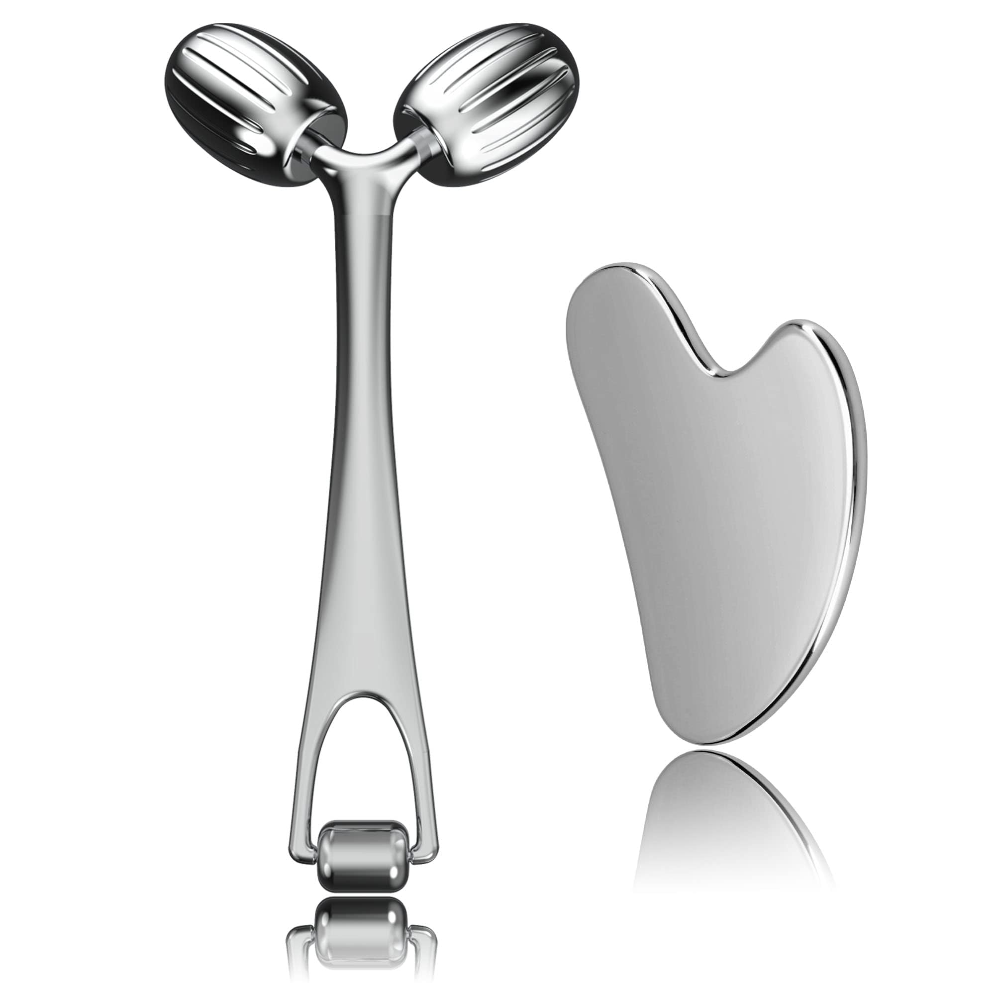 Yeamon Metal Face Roller and Gua Sha Massage Tool for Facial Skin Care