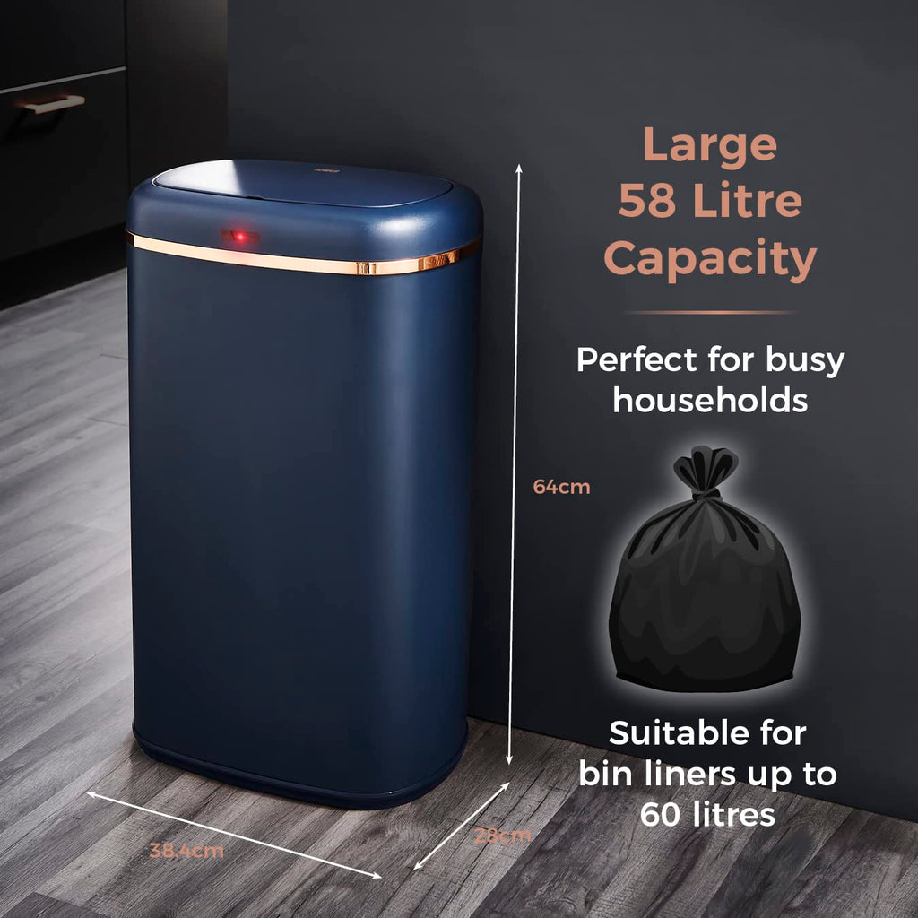 Tower Cavaletto 58L Square Sensor Bin – Midnight Blue & Rose Gold