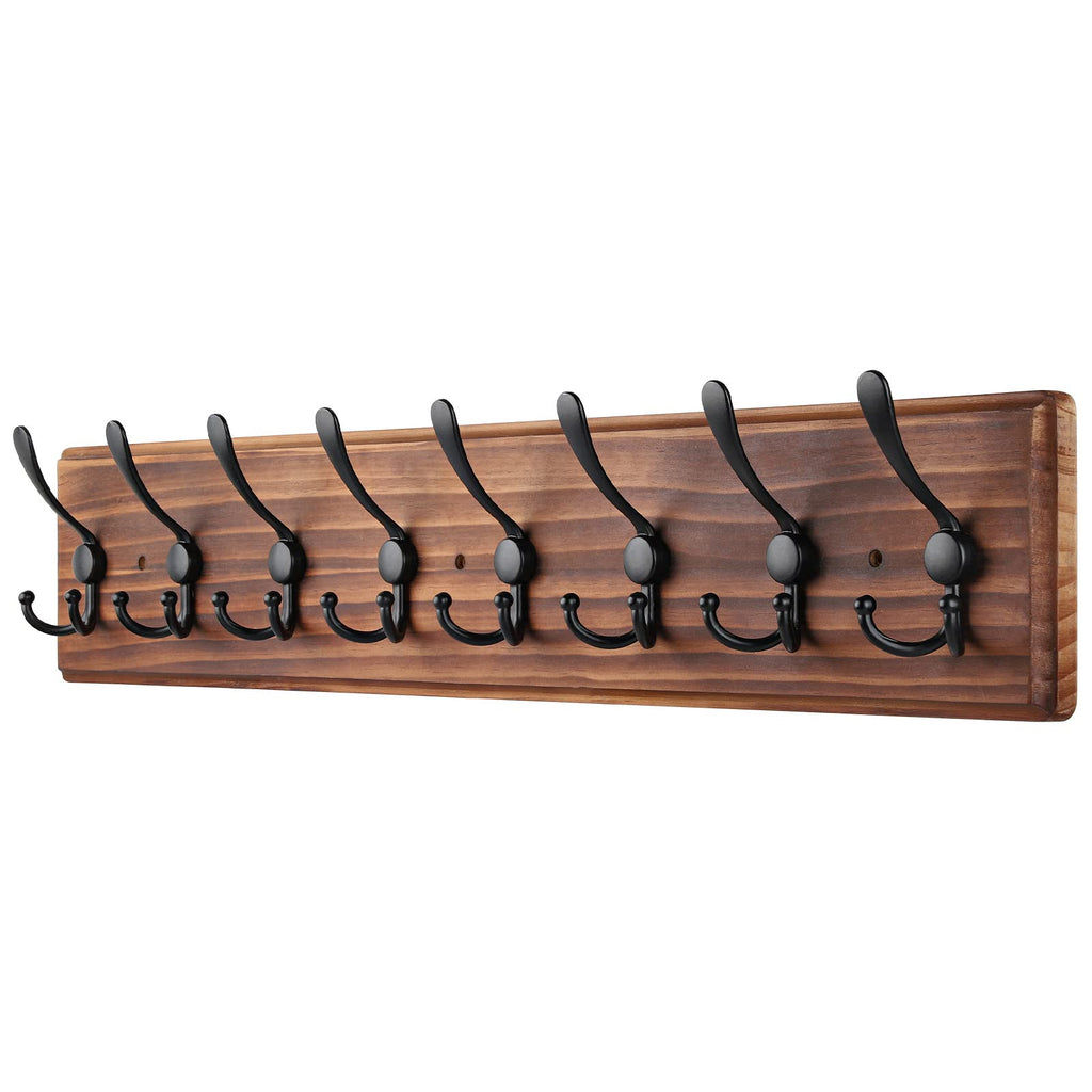PHINGEER Wall Mounted Coat Rack – 8 Triple Hooks Heavy Duty Pine Wood