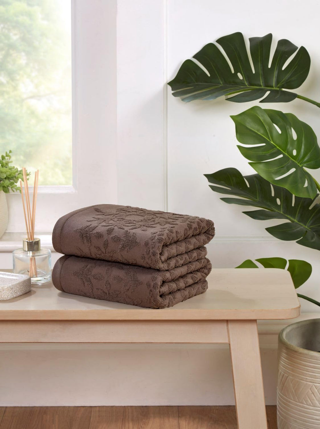 Rapport Home Versailles Jacquard Hand Towels 2 Pack, Mushroom Latte - image 2