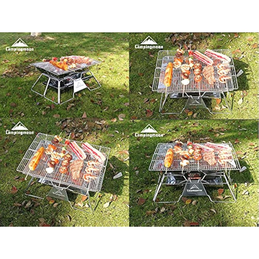 CAMPINGMOON Portable Stainless Steel Fire Pit & Foldable BBQ Grill MT-3