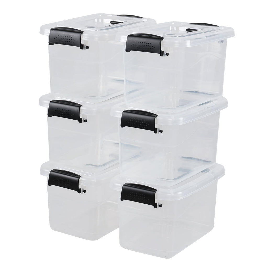 Tyminin 6 Packs 5 L Small Plastic Storage Box with Handle, Storage Latch Box with Lid, Clear - image 1