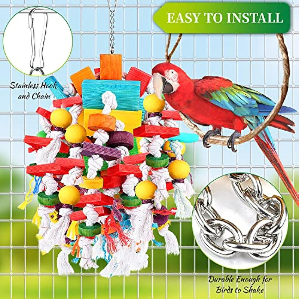 Jijizhazha Large Parrot Chewing Toy – Natural Wood Blocks for Macaws