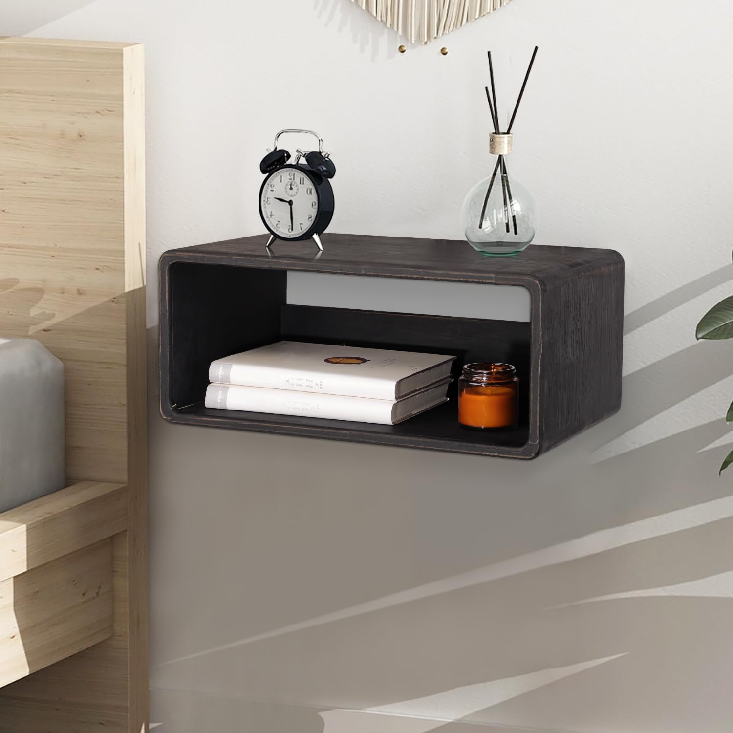 WDSHIYI Wood Floating Nightstand – Modern Wall Mounted Side Table, Black