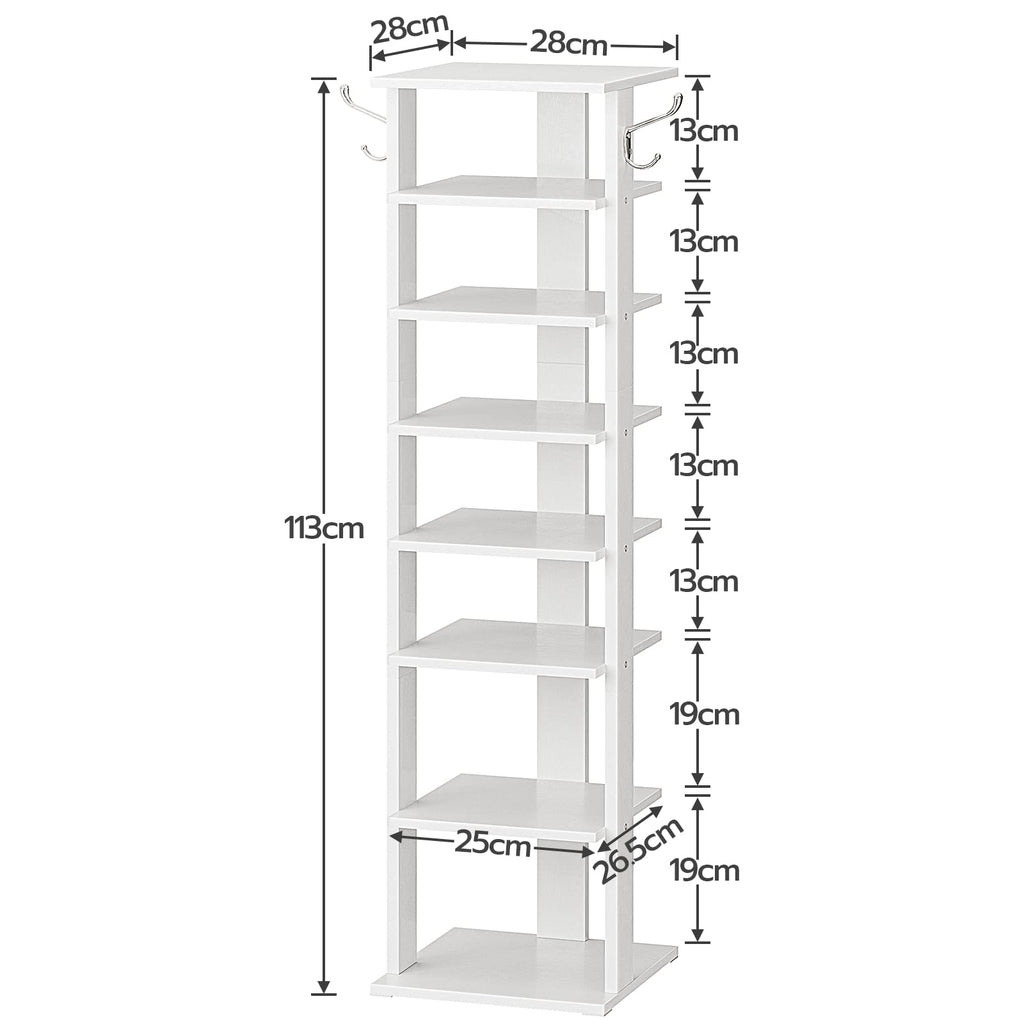 HOOBRO 8-Tier Narrow Shoe Rack – Tall White Wooden Vertical Storage Tower