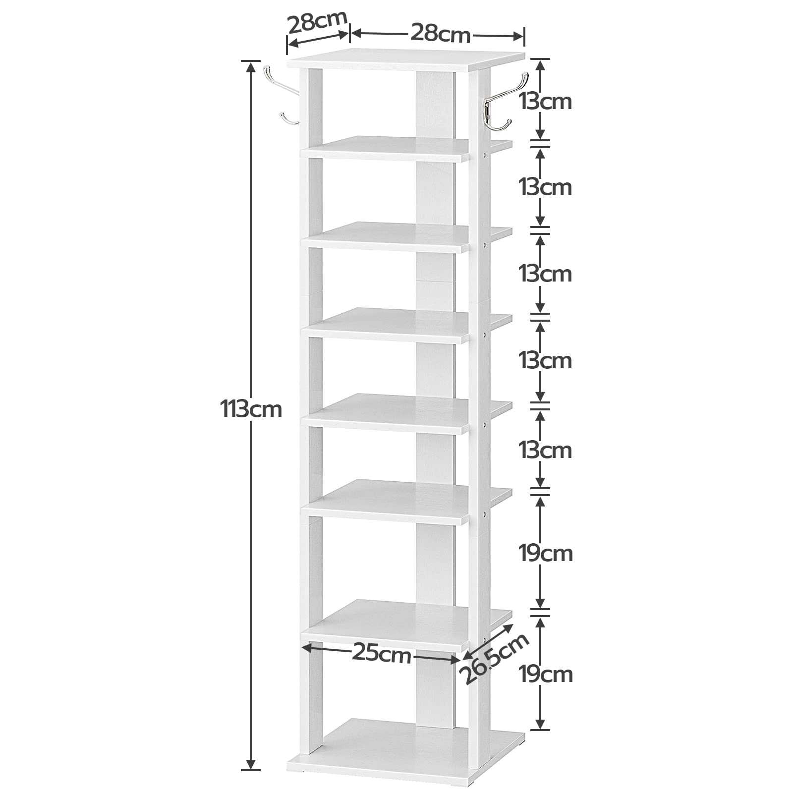 HOOBRO 8-Tier Narrow Shoe Rack – Tall White Wooden Vertical Storage Tower