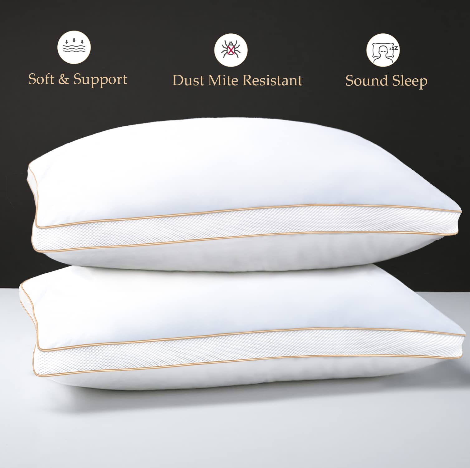 Sofslee Bed Pillows 2 Pack – Hypoallergenic Down Alternative – Standard