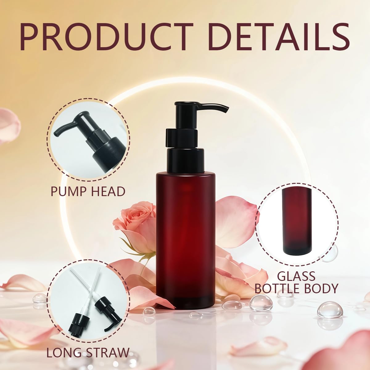 2PCS 100ml Amber Glass Bottles with Black Lotion Pumps Refillable Glass Liquid Soap Cream Dispenser Pump Bottles Containers for Bathroom - image 4