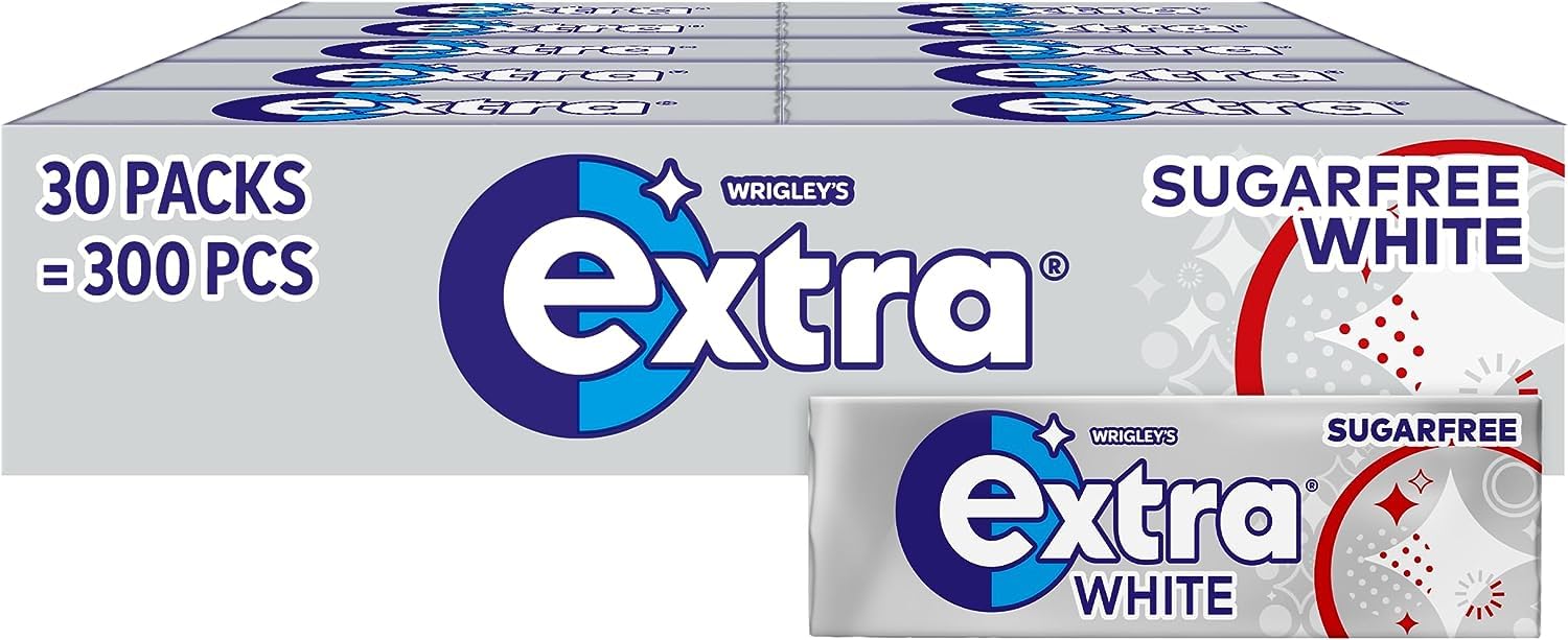 Wrigley's Extra White Peppermint Sugar Free Gum - 30 Packs (300 Pcs)