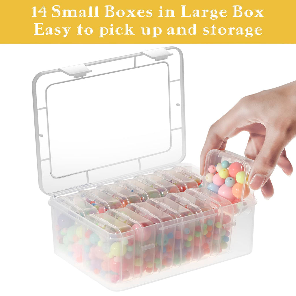 Mathtoxyz Bead Organiser Storage Box, 15 Pcs Small Plastic Storage Boxes Clear Clay Beads Storage Containers Case with Hinged Lid and Rectangle for - image 4