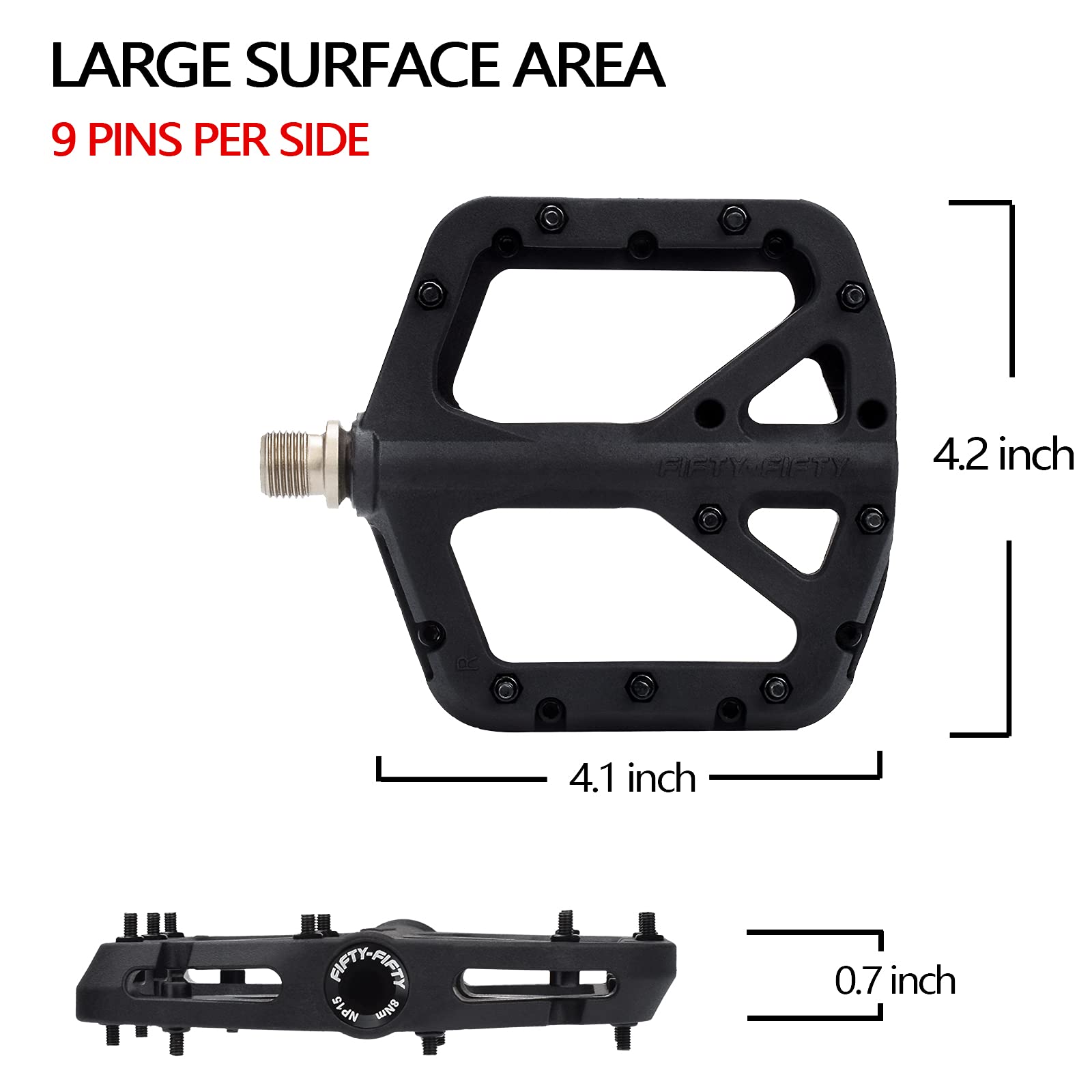 FIFTY-FIFTY MTB Pedals | Nylon Composite 9/16" Wide Flat Platform - Black