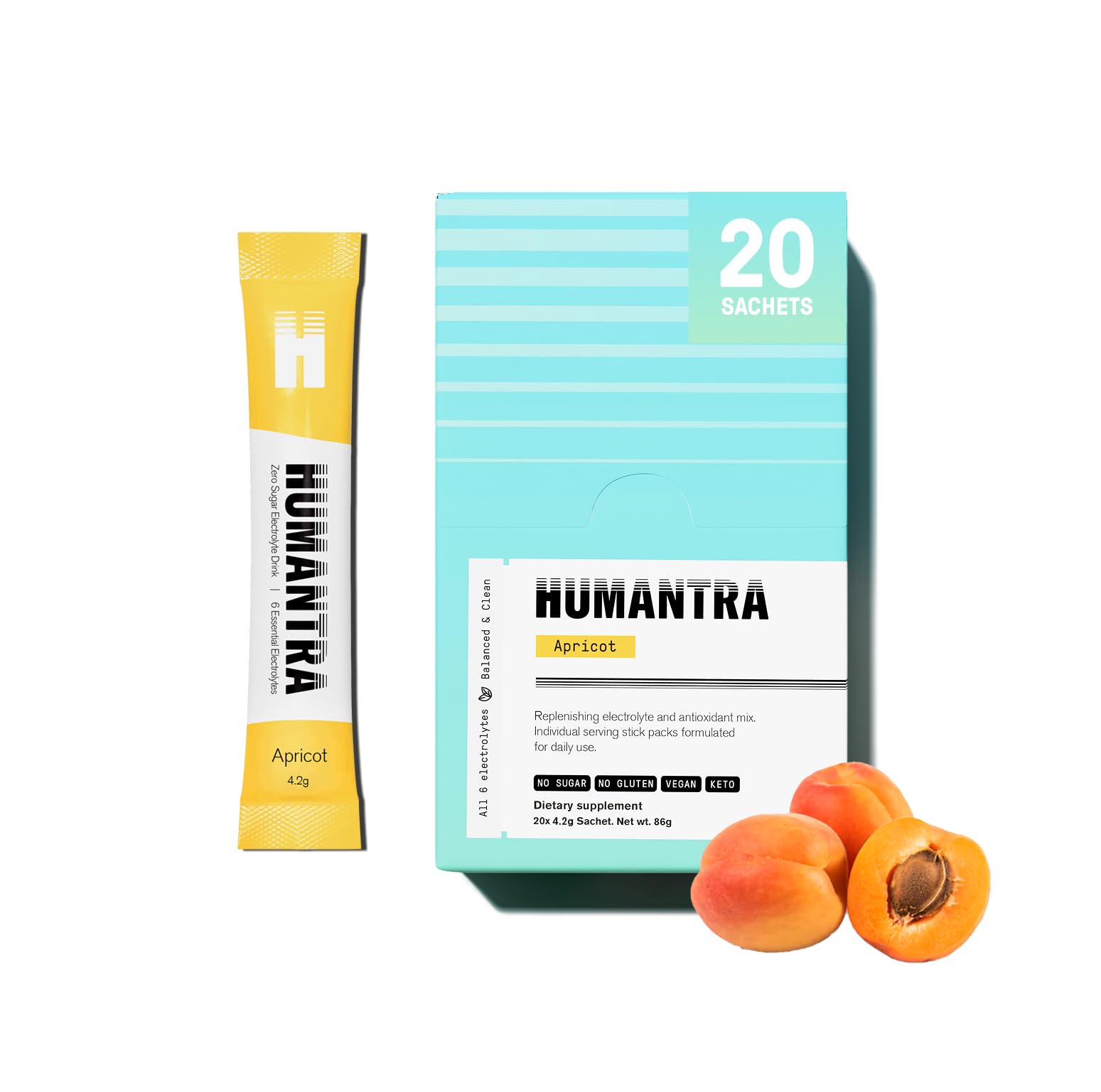 Humantra Electrolyte Powder - Zero Sugar Hydration Packets, Apricot (20ct)