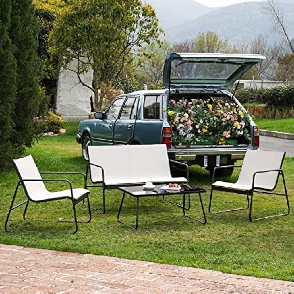 Jolof Store 4-Piece Patio Conversation Set – Mesh Outdoor Furniture, Beige