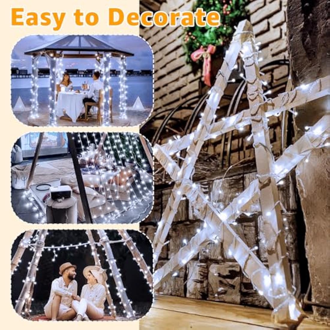Ollny 30m 300 LED Fairy Lights | Cool White Waterproof Outdoor String
