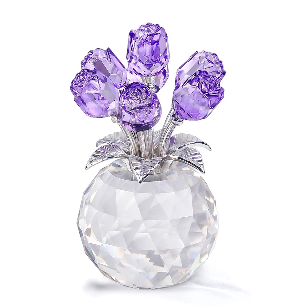 Crystal Purple Rose Bouquet – K9 Glass Floral Ornament Gift