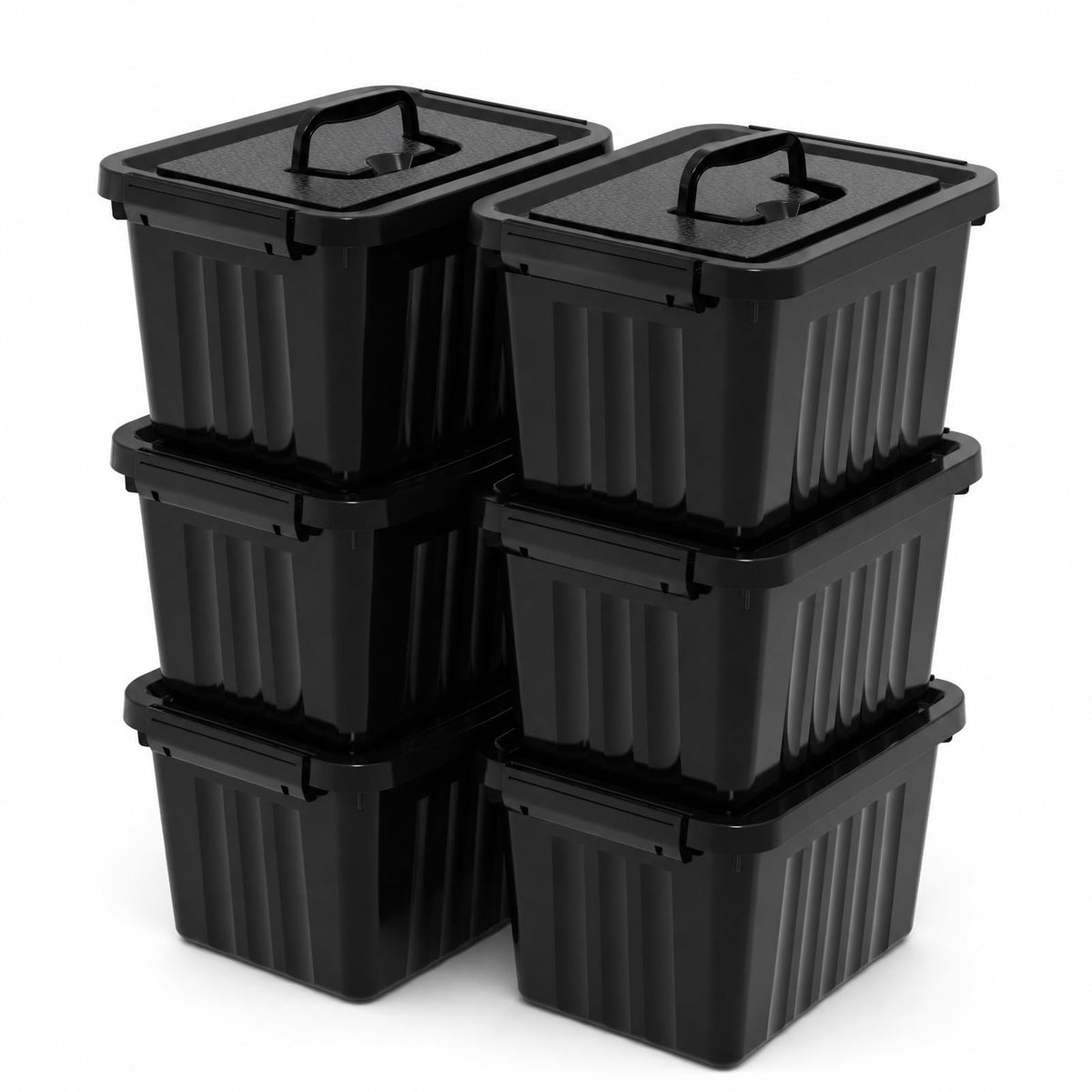 Ikando 6 Packs 6L Black Storage Boxes with Lids, 27 x 19.3 x 16cm - image 1