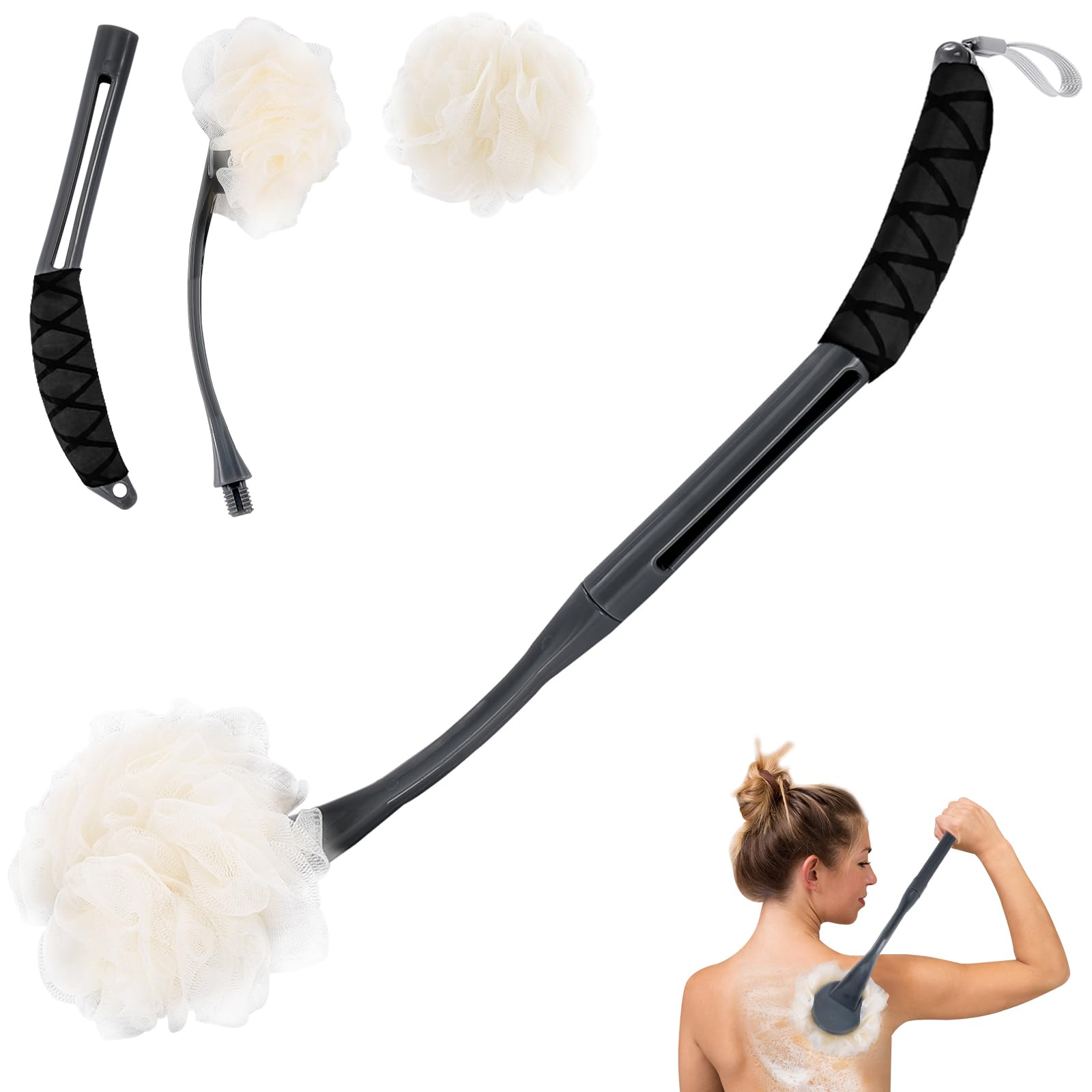 Loofah Back Scrubber – 20.5" Curved Detachable Bath Brush