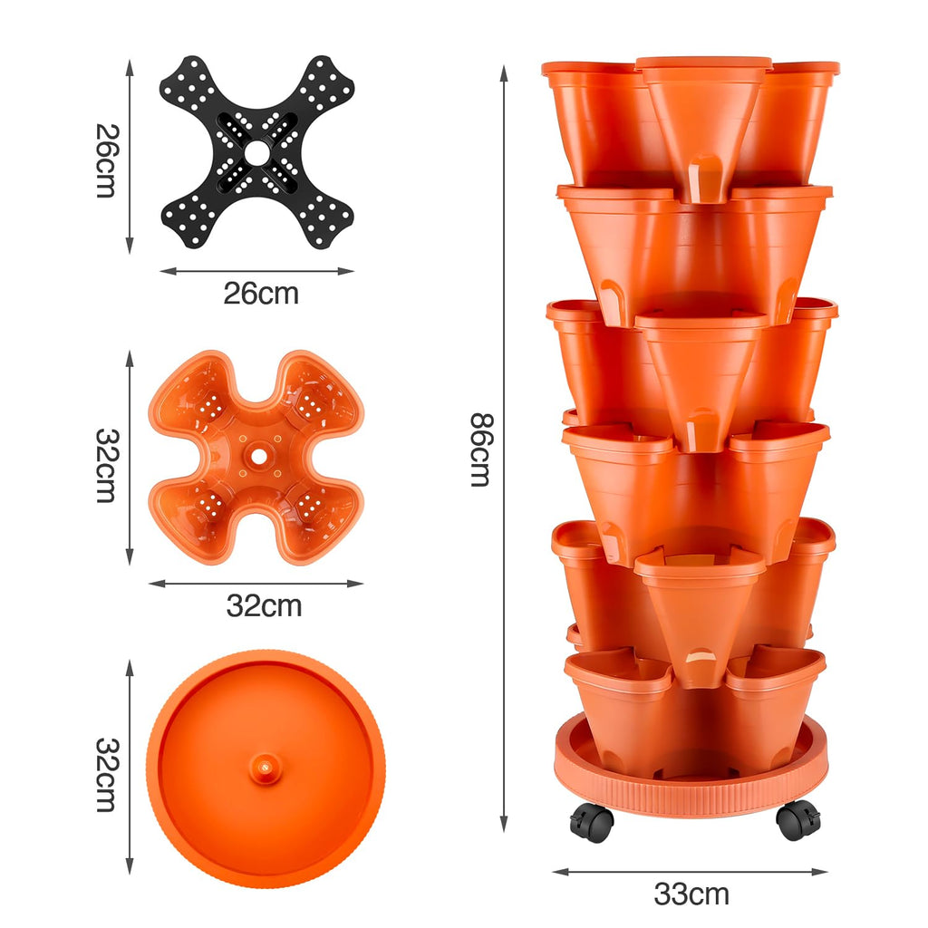 WADEO 6-Tier Stackable Strawberry Planter Tower with Wheels – Orange