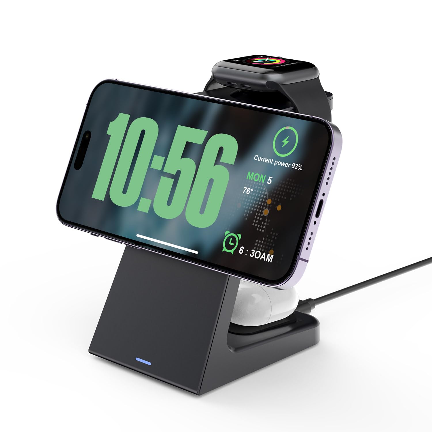 3-in-1 Magnetic MagSafe Wireless Charging Station - 15W Black