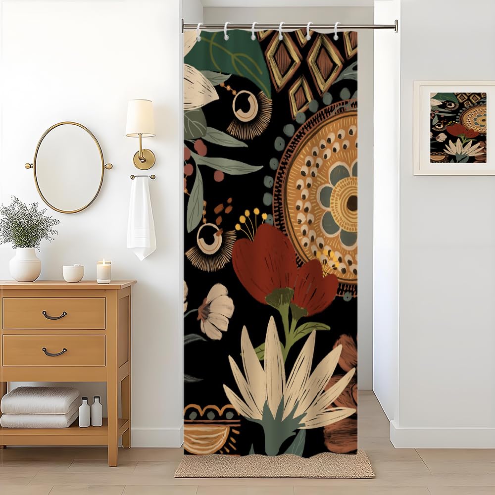 Uiiooazy Boho Floral Stall Shower Curtain | Waterproof Polyester Fabric