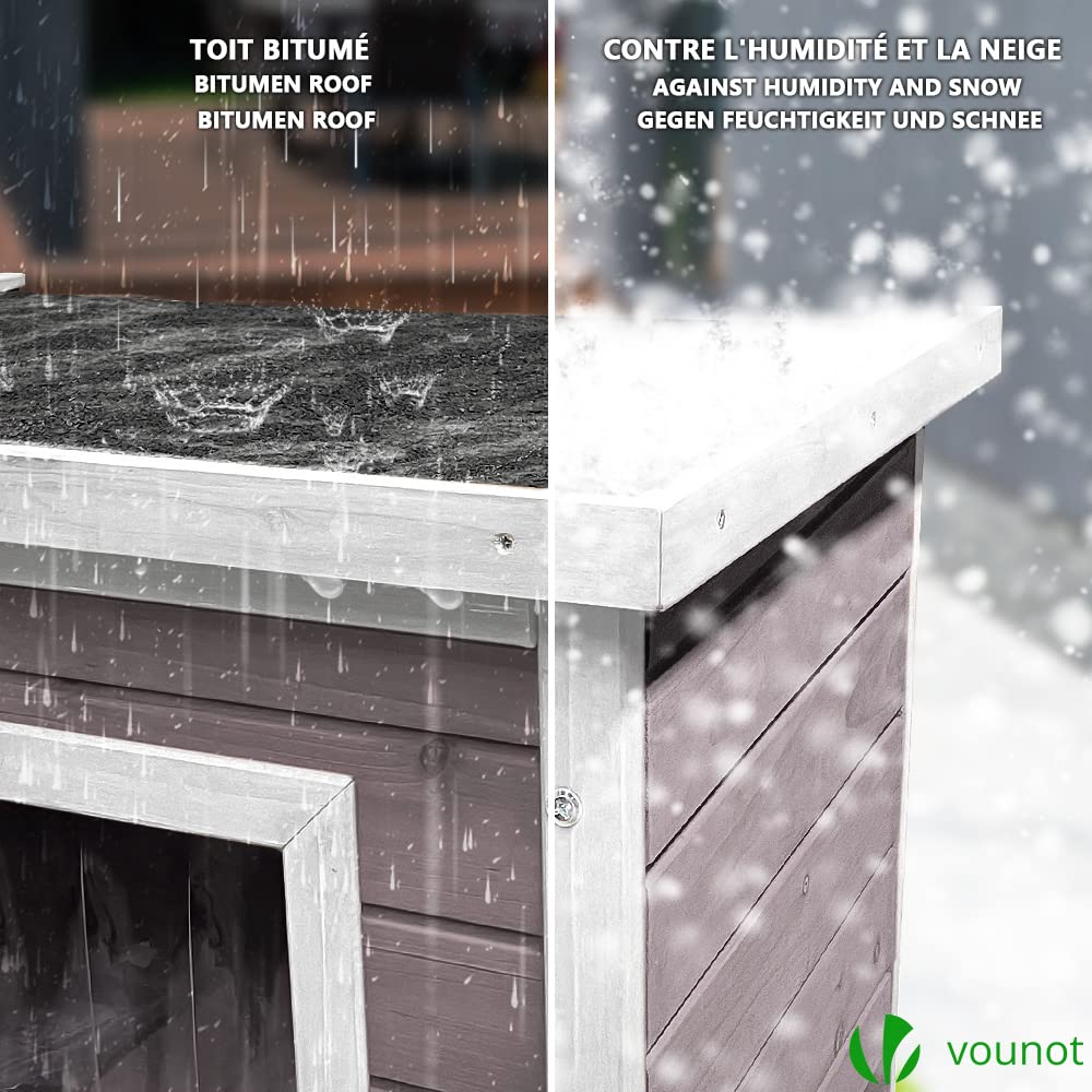 VOUNOT Wooden Outdoor Cat House – Weatherproof Pet Shelter, Grey